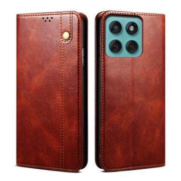 Motorola Edge 60 Leather Case - Brown Oil Wax Crazy Horse Texture - 1