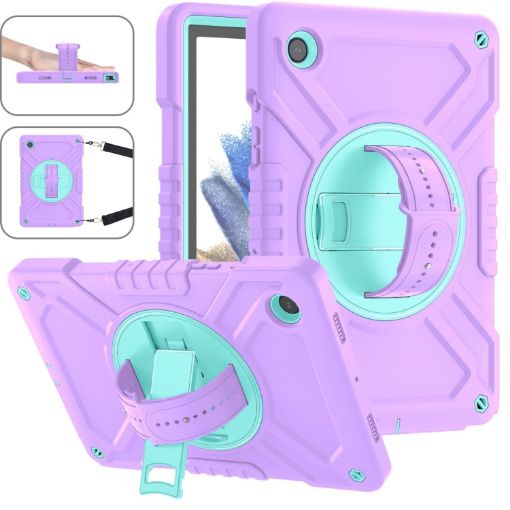 Samsung Galaxy Tab A8 X200 Hybrid Case with Strap, Purple Cyan - 1