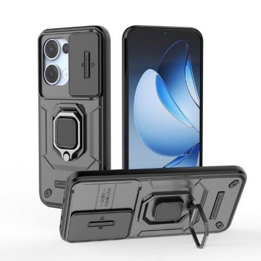 OPPO Reno13 5G Shockproof Camshield Case with Holder (Black) - 1