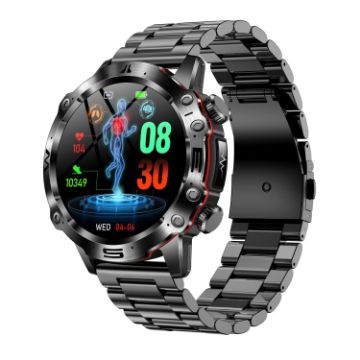 ET482 Smart Watch: 1.43" AMOLED, Bluetooth Call, ECG, Black Steel Band - 1