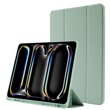 iPad Pro 13 2024 Matcha Green Leather Tri-fold Case with Pen Slot - 1