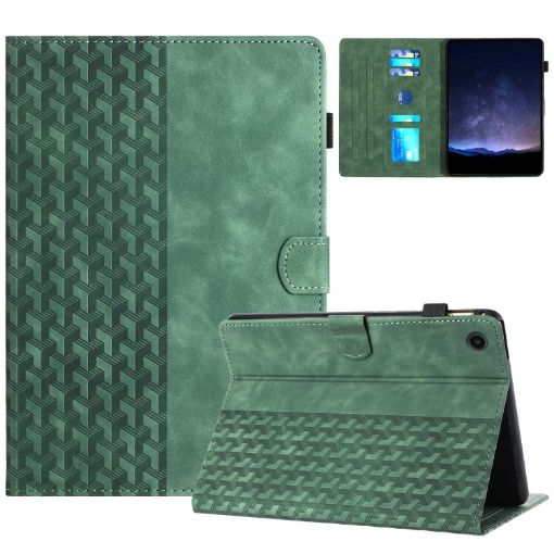 Galaxy Tab A8 X200 Building Blocks Embossed Leather Case - Green - 1