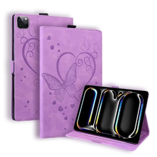 iPad Pro 13 2024 Purple Love Butterfly Leather Case - 1