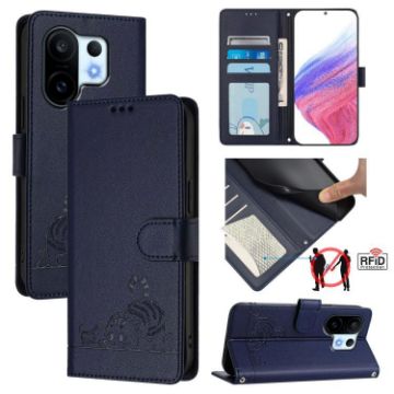 Vivo S30 Pro Mini Blue RFID Leather Case with Cat Rat Pattern & Lanyard - 1