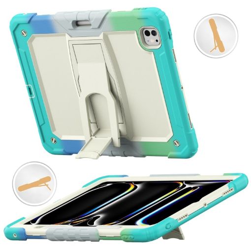 iPad Pro 13 2024 Camouflage Blue Silicone Case with Strap & Holder - 1