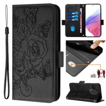TCL 605/60 SE Rose Embossed RFID Anti-theft Leather Case (Black) - 1