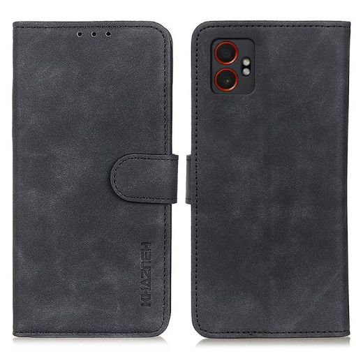Samsung Galaxy XCover7 Pro Leather Flip Case - Black Retro Texture - 1