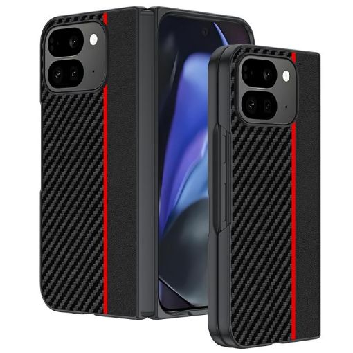Pixel 10 Pro Fold Ultra-thin Carbon Fiber Phone Case (Black Red) - 1