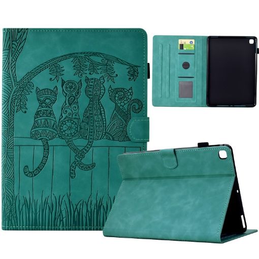 Samsung Galaxy Tab A7 2020 Cats Embossed Leather Case (Light Blue) - 1