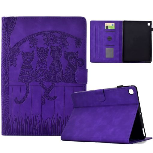 Samsung Galaxy Tab A7 2020 T500 Cats Leather Case (Purple) - 1