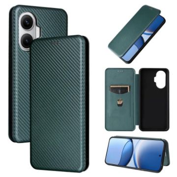Xiaomi Poco F7 5G Green Carbon Fiber Leather Flip Case - 1