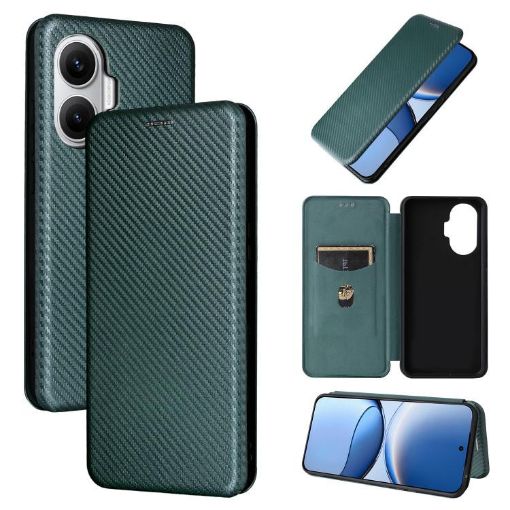 Xiaomi Poco F7 5G Green Carbon Fiber Leather Flip Case - 1