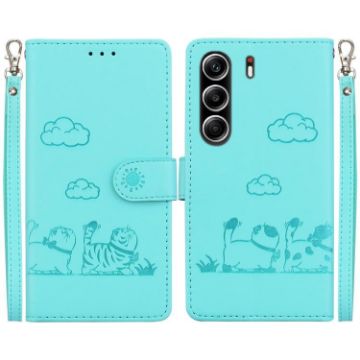 Tecno Camon 40 Pro 4G Green Cute Cats RFID Leather Phone Case - 1