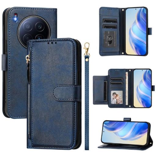 Tecno Camon 40 Premier Leather Wallet Case (Blue) with Multi-Card Slots - 1