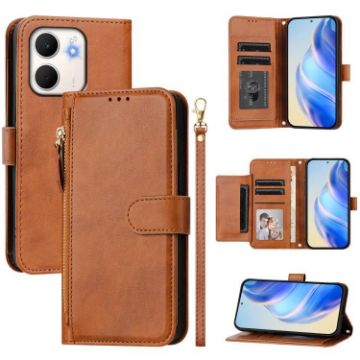 OPPO A5x 5G/4G Brown Leather Phone Case with Multi-Card Slots - 1