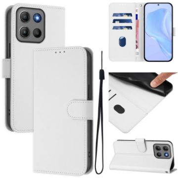 Moto G15 Power Skin Leather Case with Lanyard (White) - 1