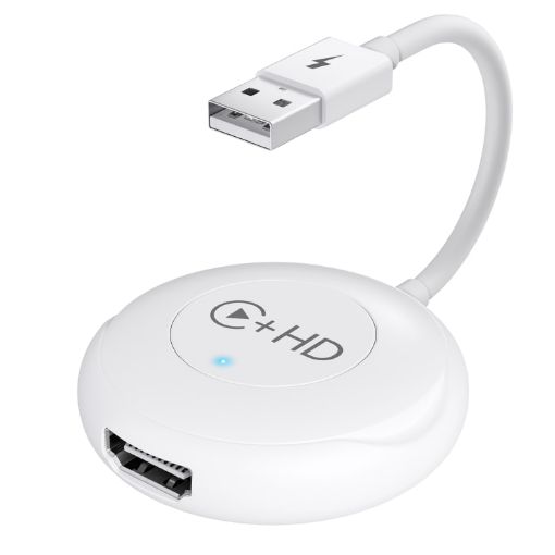 Wireless CarPlay Auto Adapter: USB & HDMI Wired to Wireless (Round, White) - 1