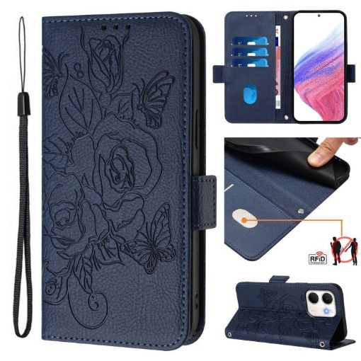 OPPO A5x 5G/4G Dark Blue RFID Anti-theft Leather Case - 1