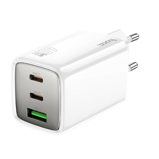 hoco N49 Glorious PD65W Fast Charger, EU Plug, 2 Type-C & USB-A Ports - 1
