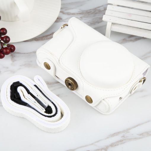 White PU Leather Case Bag & Strap for Samsung Galaxy Camera EK-GC100/110/200 - 1