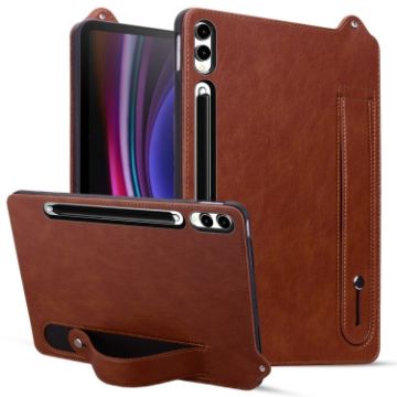 Samsung Galaxy Tab S10+/S9+/S8+ Leather TPU Case with Wristband (Brown) - 1