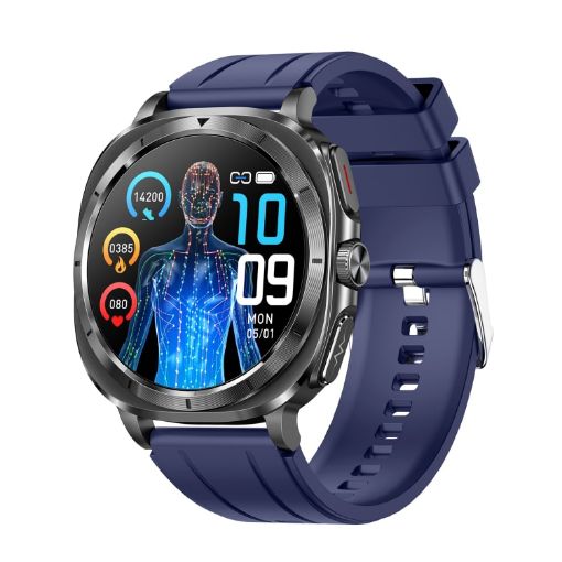 ET492 Smart Watch with 1.43" AMOLED, ECG & Blood Sugar, Blue Strap - 1