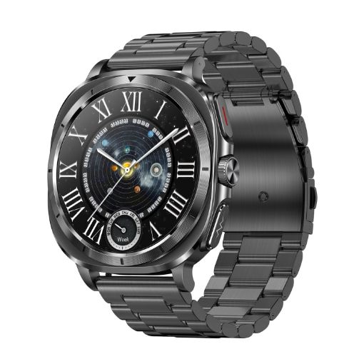 ET492 Smart Watch, 1.43" AMOLED, ECG/Blood Sugar, Steel Strap, Black - 1
