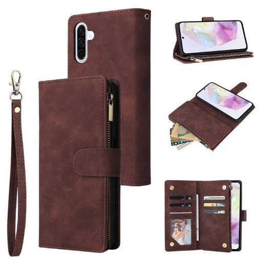 Galaxy A17 5G Zipper Wallet Leather Phone Case (Coffee) - 1