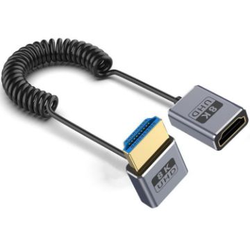 0.7m Coiled 8K 48Gbps HDMI 2.1 Cable, Male to Female Elbow - 1