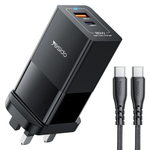 Yesido YC92 65W GaN Fast Charger, USB/USB-C Ports, UK Plug, Black - 1