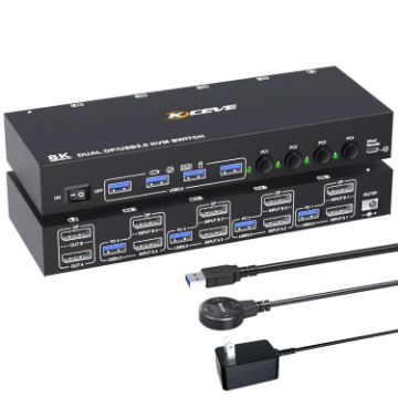 8K 30Hz Dual Monitor KVM Switch, 4 In 2 Out, DP/USB3.0, UK Plug - 1