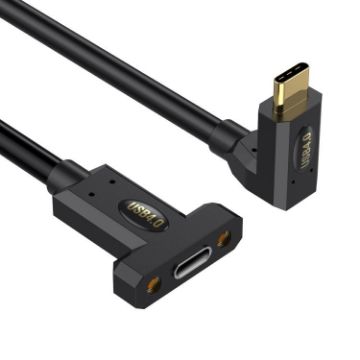 Type-C Elbow to Female Screw Fixed Panel Extension Cable, 0.6m - 1