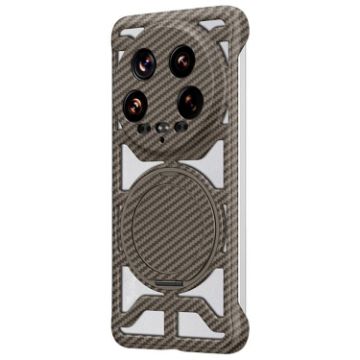 Xiaomi 14 Ultra Gold Carbon Fiber MagSafe Phone Case with Bracket - 1