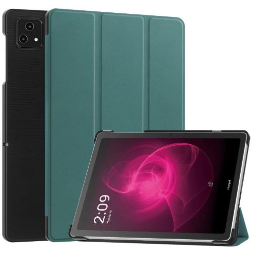 T-Mobile REVVL Tab 5G Leather Smart Case, Dark Green Holder - 1