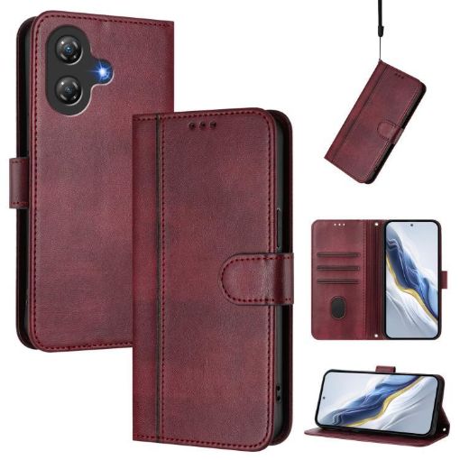 Ulefone Note 21 Retro Leather Case, Wine Red, Line Splicing Buckle - 1