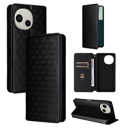 Sharp Aquos R10/R9 Flip Leather Case - Black Cubic Grid Texture - 1