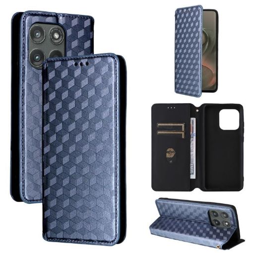 Motorola Edge 5G 2025 Blue Cubic Grid Leather Flip Phone Case - 1