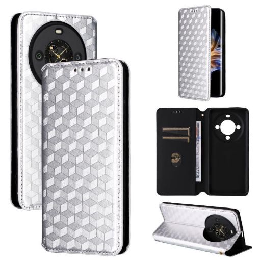 Fossibot S3 Pro Silver Cubic Grid Leather Flip Phone Case - 1