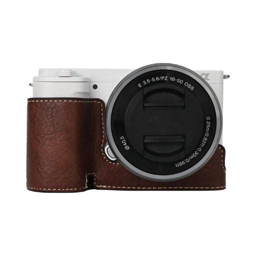 Sony ZV-E10 Litchi Texture PU Leather Camera Half Case (Coffee) - 1