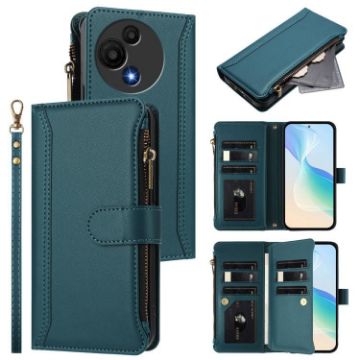 TCL 605/60 SE Dark Green Leather Case: 9 Card Slots & Hand Strap - 1