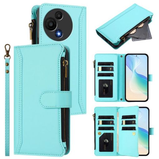 TCL 605/60 SE Mint Green Leather Case: 9 Card Slots, Magnetic Closure - 1