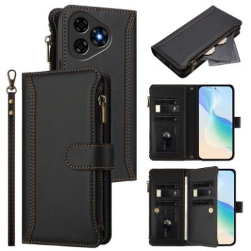 Ulefone Note 19 Leather Case: 9 Card Slots, Zipper, Hand Strap, Black - 1