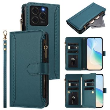 Ulefone Note 20 Pro Dark Green Leather Case, 9 Card Slots, Hand Strap - 1