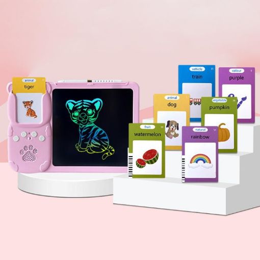 Children's 8.5" Drawing Board with Audiobooks & 112 Cards - Pink - 1