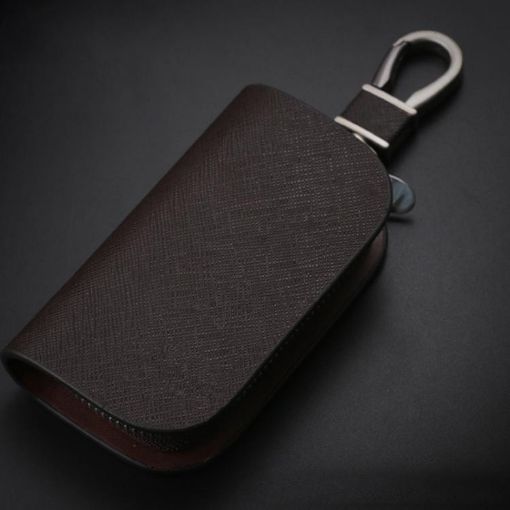 Brown Universal Cowhide Leather Car Key Protective Cover - 1