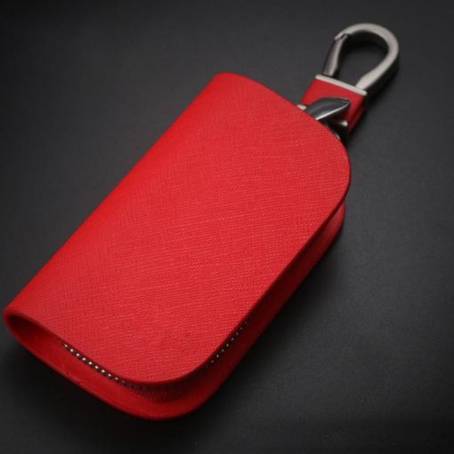 Red Cowhide Leather Car Key Protective Cover - Universal Fit - 1