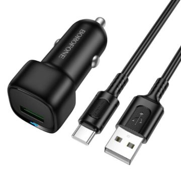 BOROFONE BZ34 QC3.0 Car Charger Set with 1m USB-C Cable (Black) - 1