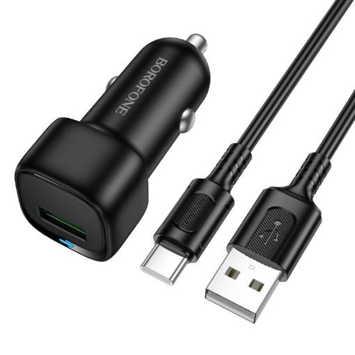 BOROFONE BZ34 QC3.0 Car Charger Set with 1m USB-C Cable (Black) - 1