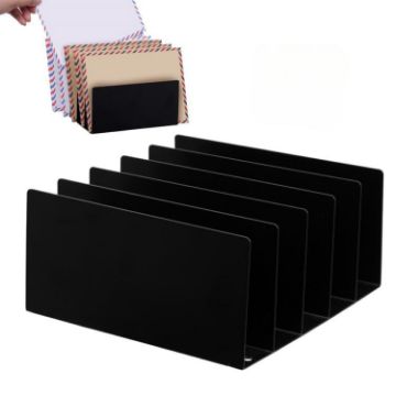 Black Metal Envelope Sorting Rack - Five-grid Notepad Organizer - 1