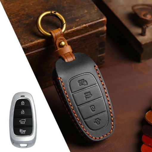 Hyundai Staria/Sonata 4-Button B122 Key Cover - Black Cowhide - 1